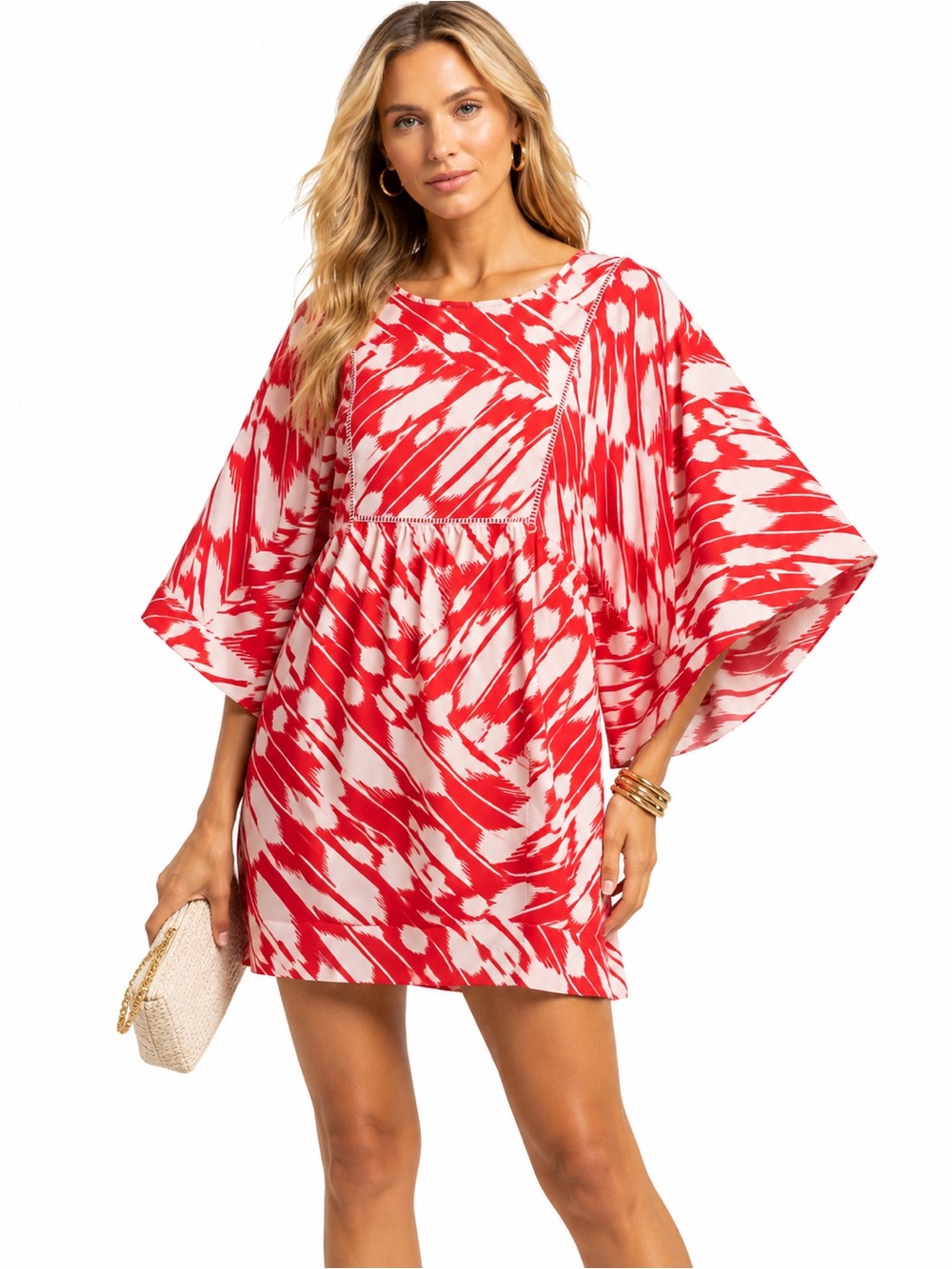 Trina Turk Red White Ikat Caftan Dress Cover Up Size Small
